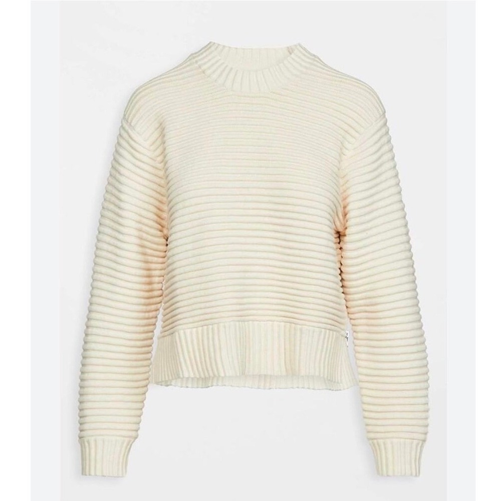 VARLEY Talbert Ribbed Mock Neck Cropped Sweater Ivory Side Zip 100% Cotton Large